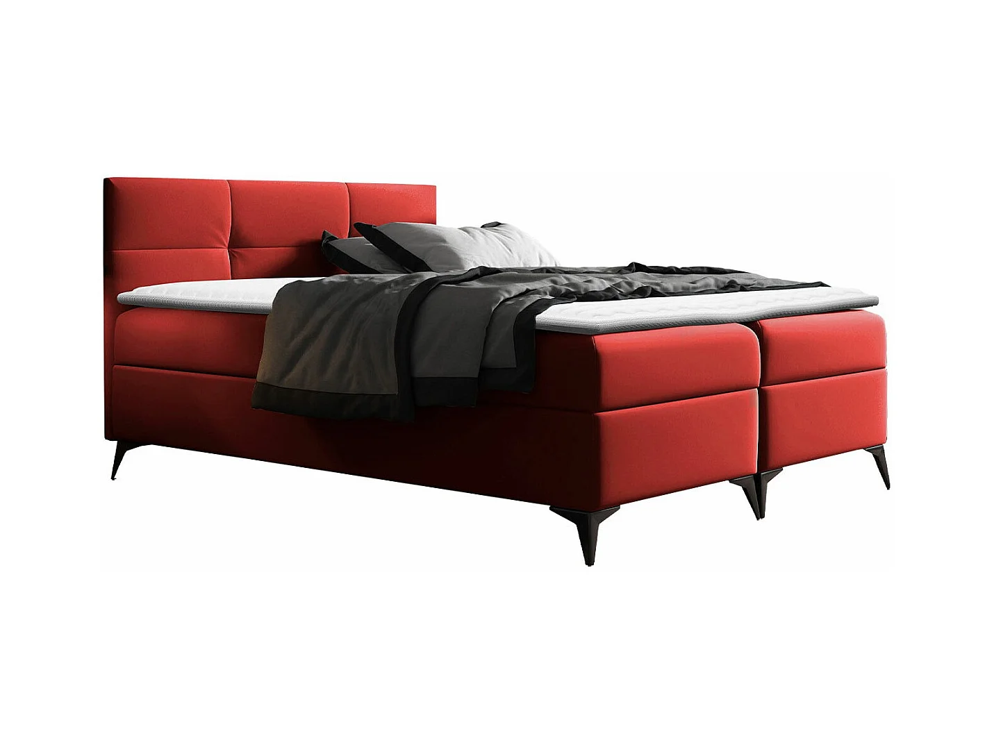 Cama continental Baltimore 134, Continental, Doble, Rojo, 200x200, Cuero ecológico, 204cm