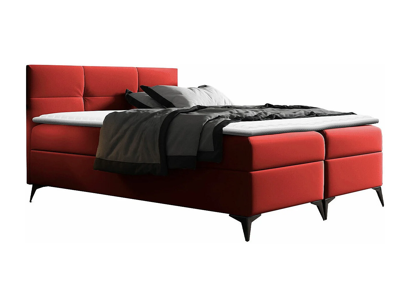 Lit continental Baltimore 134, Continental, Double, Rouge, 200x200, Faux cuir, 204x208cm