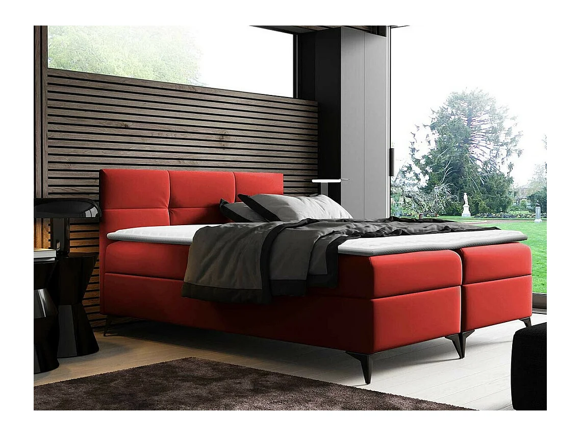 Lit continental Baltimore 134, Double, Continental, Rouge, 200x200, Faux cuir, 204x208cm