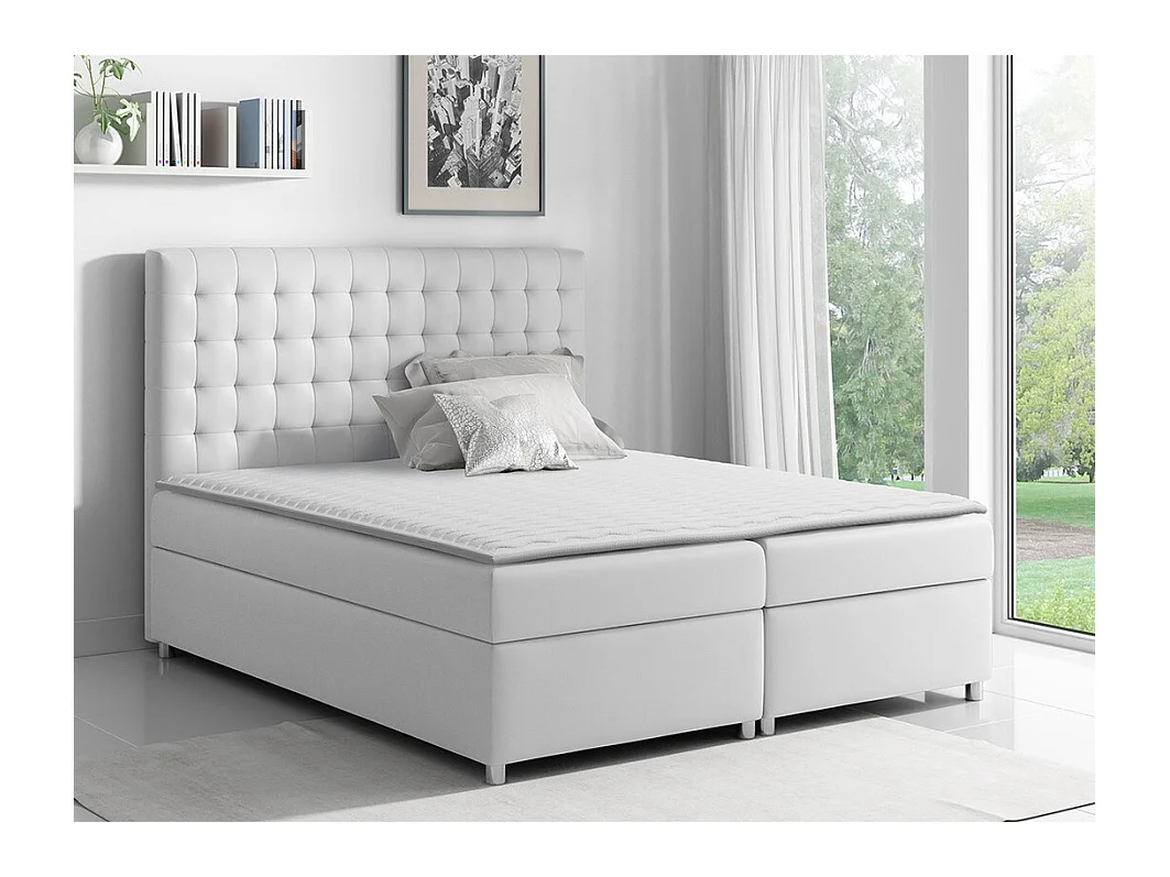 Lit continental Baltimore 115, Continental, Double, Blanc, 200x200, Faux cuir, 200x213cm
