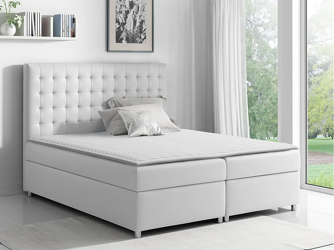 Cama continental Baltimore 115, Casal, Branco, Couro Ecológico