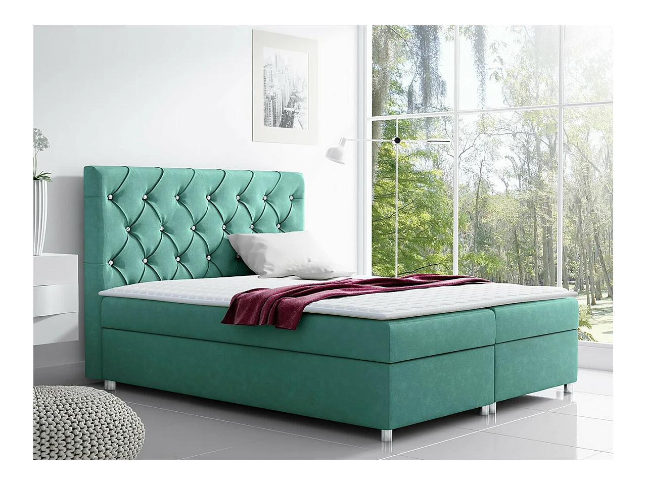 Lit continental Baltimore 112, Continental, Double, Turquoise, 200x200, Tapisserie, 200cm