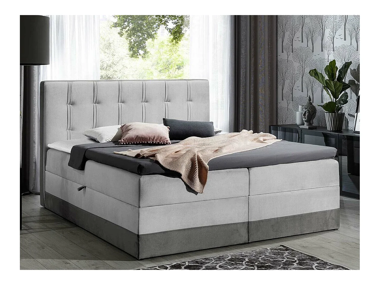 Lit continental Baltimore 139, Double, Continental, Gris, 200x200, Tapisserie, 200x213cm