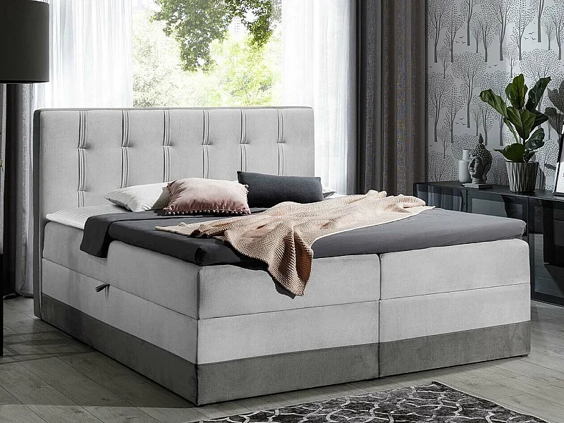 Cama continental Baltimore 139, Doble, Continental, Gris, 200x200, Tapiz, Somieres, 200cm