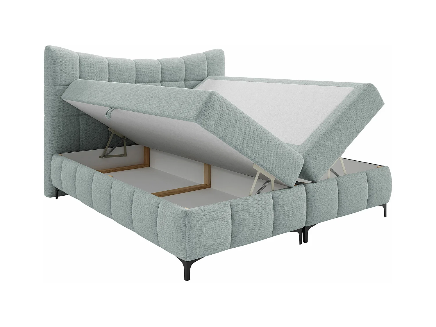 Lit continental Baltimore 193, Continental, Double, Gris, 200x200, Tapisserie, 204x210cm