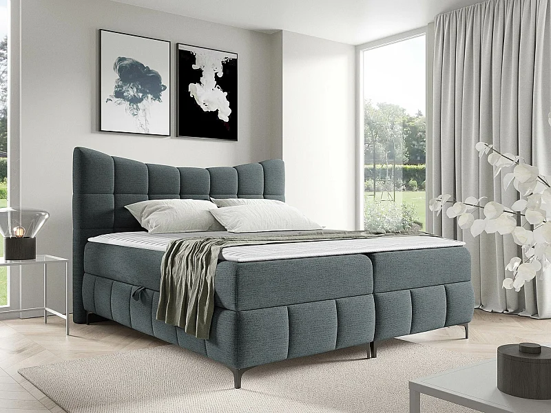 Cama continental Baltimore 193, Continental, Doble, Gris, 200x200, Tapiz, Somieres, 204cm