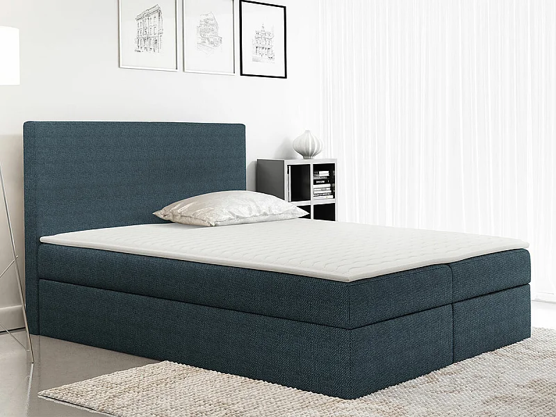 Cama continental Baltimore 163, Doble, Continental, Azul, 200x200, Tapiz, Somieres, 200cm