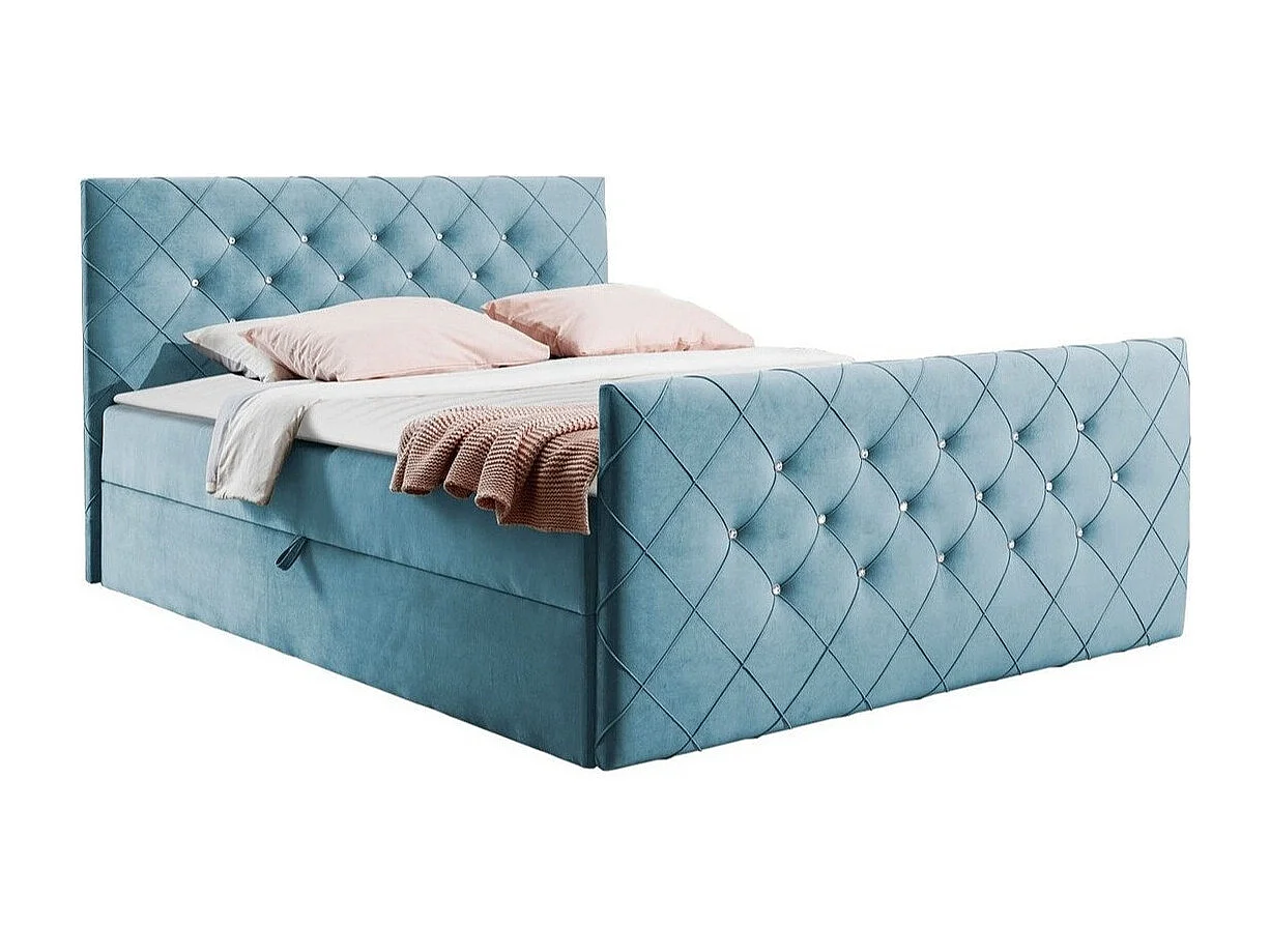 Cama continental Baltimore 158, Continental, Doble, Azul, 200x200, Tapiz, Somieres, 204cm