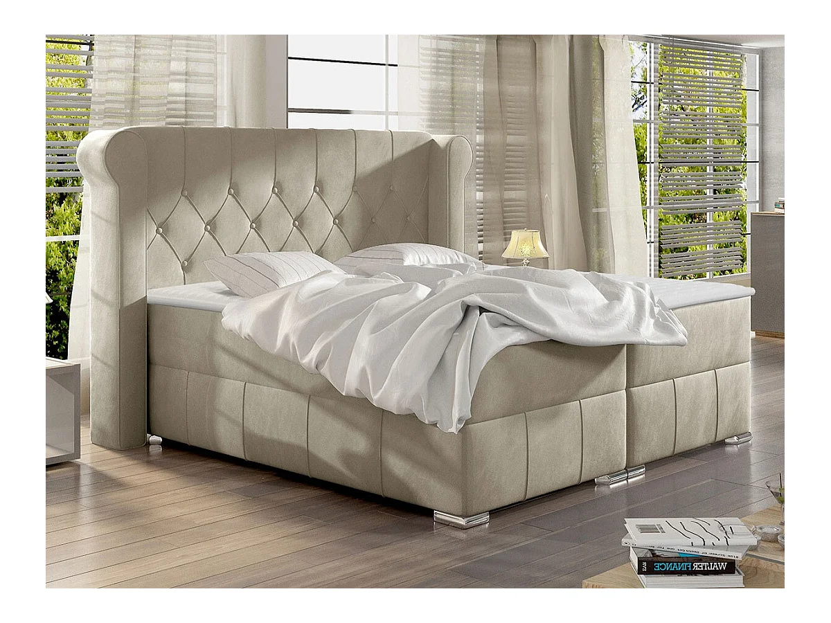 Lit continental Baltimore 132, Continental, Double, Brun clair, 180x200, Tapisserie,