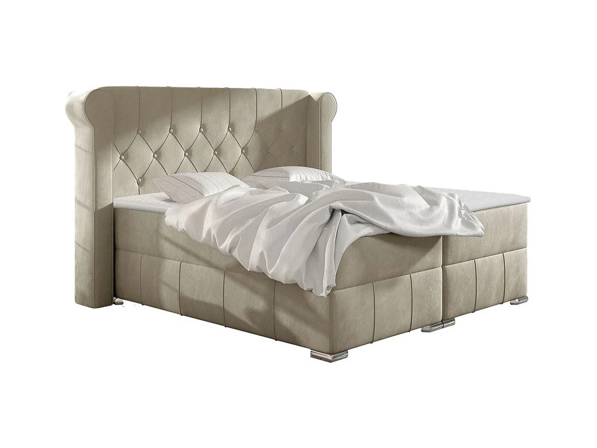 Lit continental Baltimore 132, Continental, Double, Brun clair, 180x200, Tapisserie,