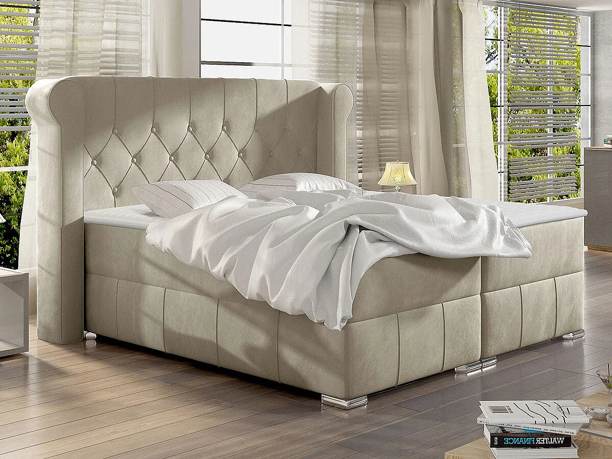 Lit continental Baltimore 132, Continental, Double, Brun clair, 180x200, Tissu, 220x215cm