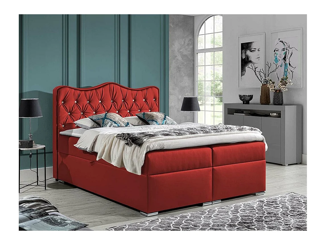 Cama continental Baltimore 162, Doble, Continental, Rojo, 200x200, Cuero ecológico, 200cm