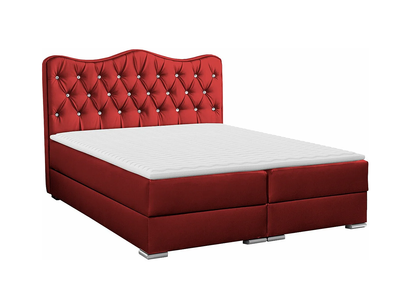 Cama continental Baltimore 162, Doble, Continental, Rojo, 200x200, Cuero ecológico, 200cm