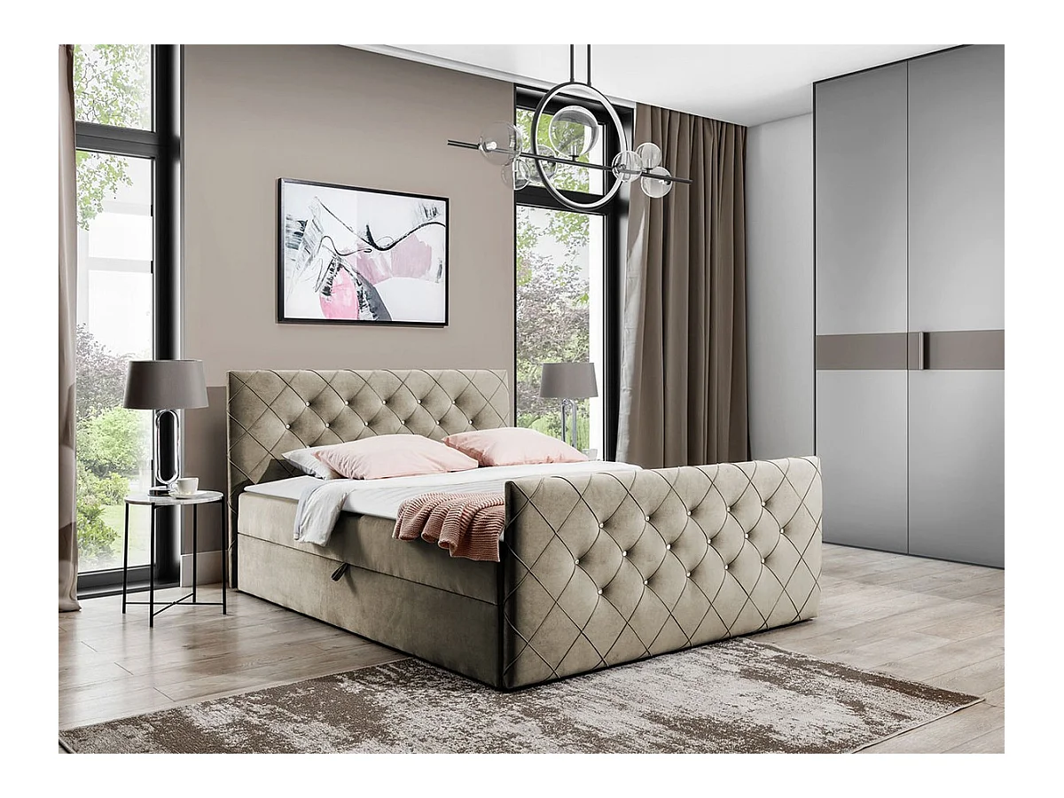 Lit continental Baltimore 158, Continental, Double, Brun clair, 200x200, Tapisserie,