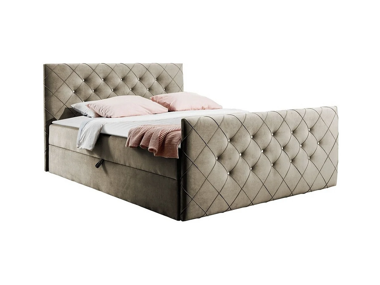 Lit continental Baltimore 158, Continental, Double, Brun clair, 200x200, Tapisserie,