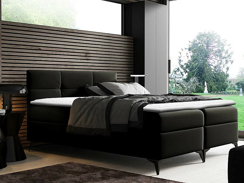 Letto continentale Baltimore 134, Continentale, Doppio, Nero, 200x200, Eco pelle, Con,