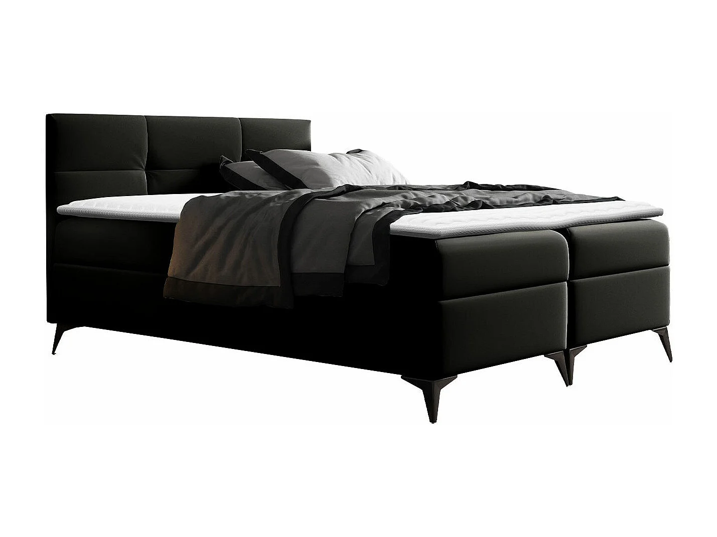 Lit continental Baltimore 134, Continental, Double, Noir, 200x200, Faux cuir, Disponible