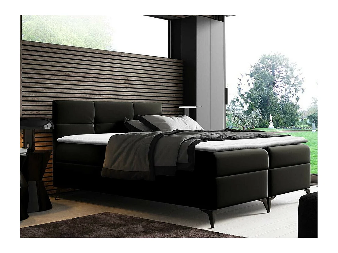 Cama continental Baltimore 134, Continental, Doble, Negro, 200x200, Cuero ecológico,