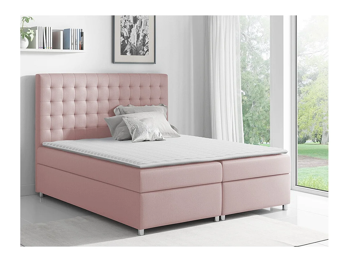 Lit continental Baltimore 115, Double, Continental, Rose, 200x200, Tapisserie, 200x213cm