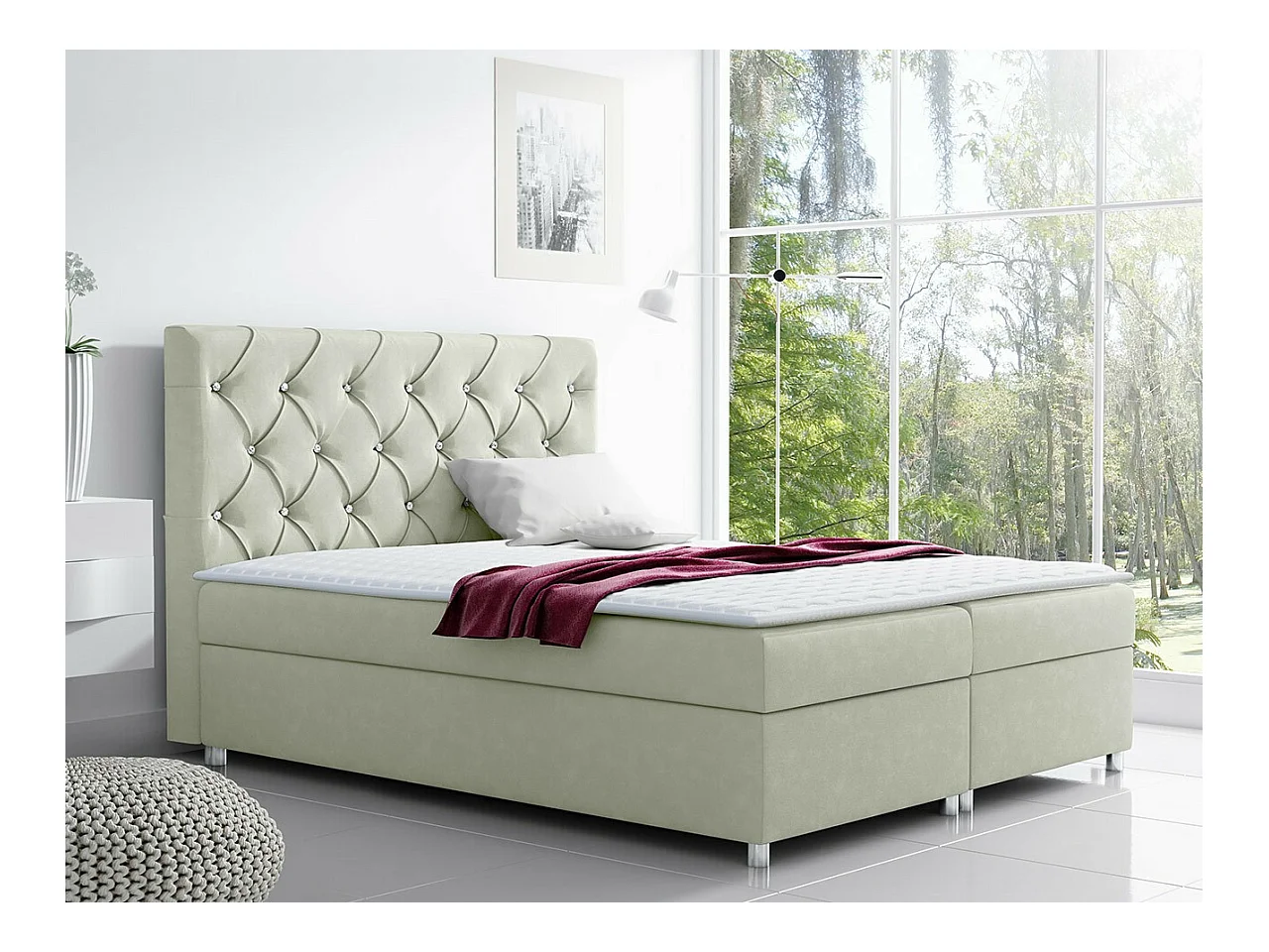 Cama continental Baltimore 112, Continental, Castanho claro, Tecido