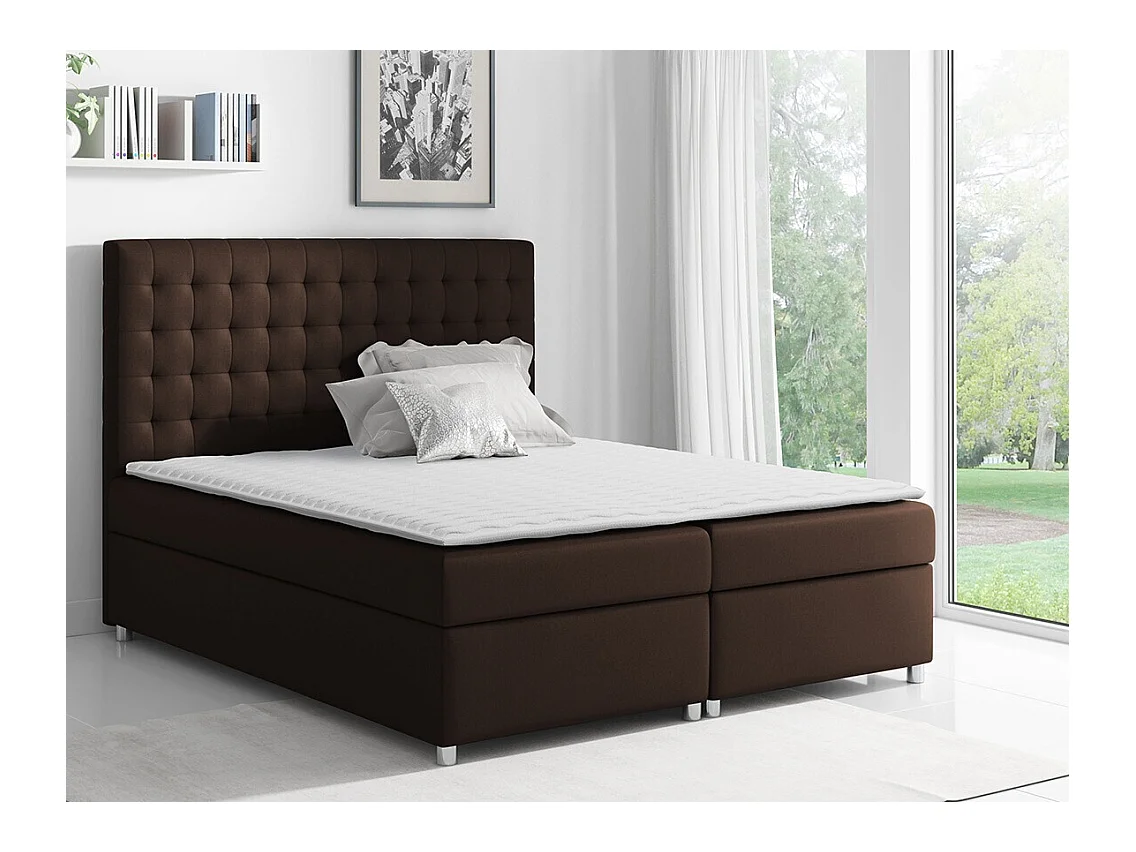 Lit continental Baltimore 115, Double, Continental, Marron, 200x200, Tapisserie, 200cm