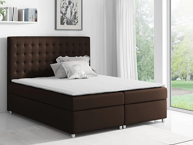 Cama continental Baltimore 115, Doble, Continental, Marrón, 200x200, Tapiz, Somieres,