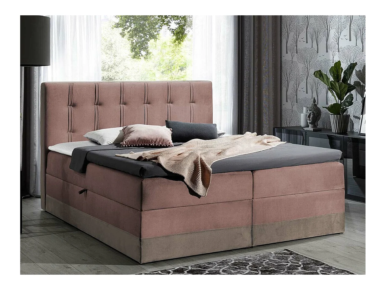 Lit continental Baltimore 139, Double, Continental, Rose, 200x200, Tapisserie, 200x213cm