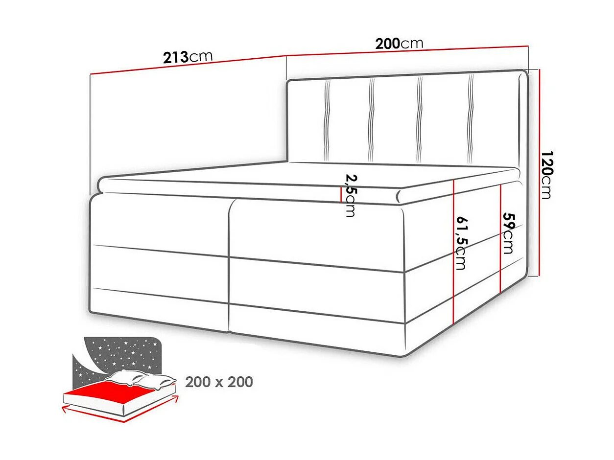 Lit continental Baltimore 139, Double, Continental, Rose, 200x200, Tapisserie, 200x213cm