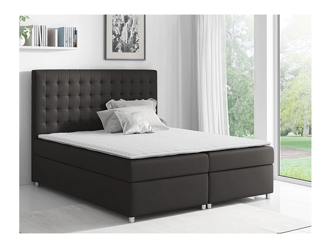 Lit continental Baltimore 115, Continental, Double, Noir, 200x200, Tapisserie, 200x213cm