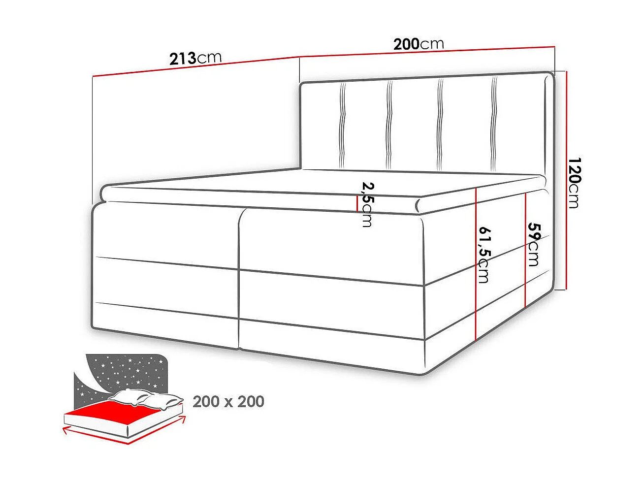 Lit continental Baltimore 139, Double, Continental, Brun clair, 200x200, Tapisserie,