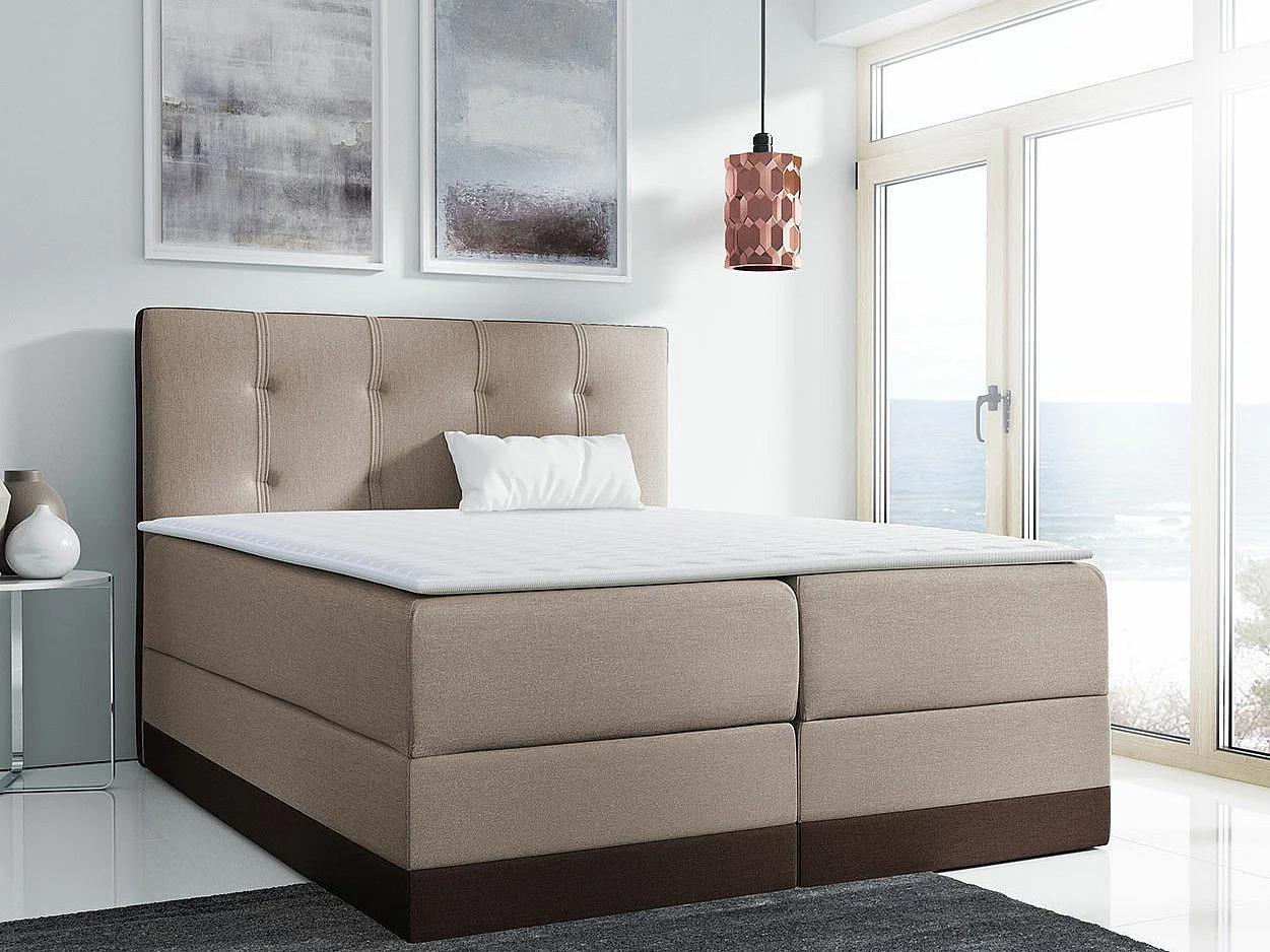Cama continental Baltimore 139, Doble, Continental, De color marrón claro, 200x200, Tapiz