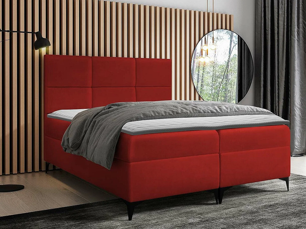 Lit continental Baltimore 133, Continental, Double, Rouge, 200x200, Tapisserie, 204x208cm