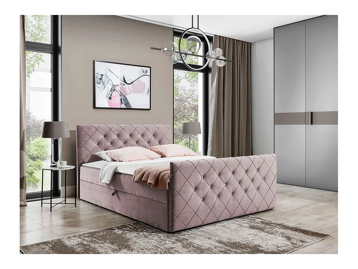 Lit continental Baltimore 158, Continental, Double, Rose, 200x200, Tapisserie, 204x213cm