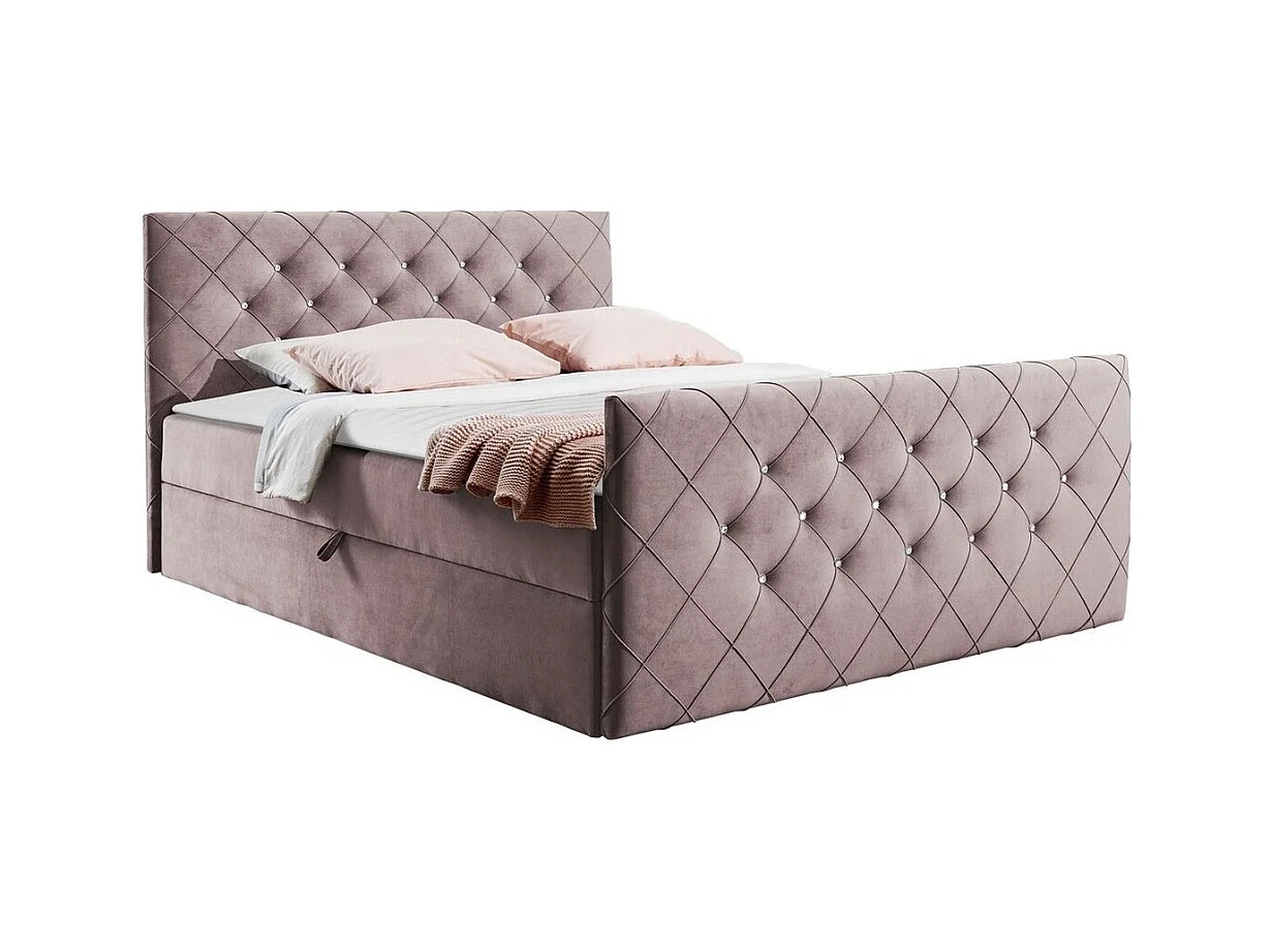Lit continental Baltimore 158, Continental, Double, Rose, 200x200, Tapisserie, 204x213cm
