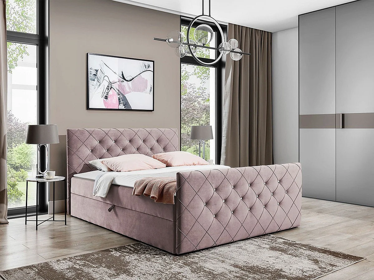 Cama continental Baltimore 158, Doble, Continental, Rosa, 200x200, Tapiz, Somieres, 204cm