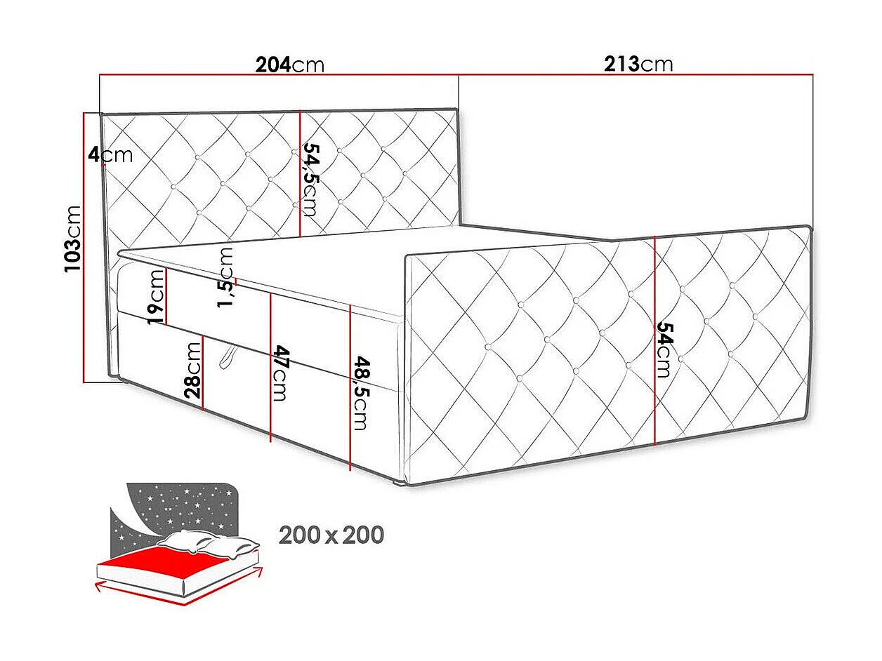 Cama continental Baltimore 158, Doble, Continental, Rosa, 200x200, Tapiz, Somieres, 204cm