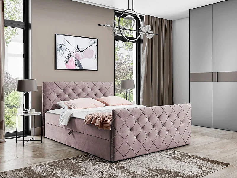 Cama continental Baltimore 158, Doble, Continental, Rosa, 200x200, Tapiz, Somieres, 204cm