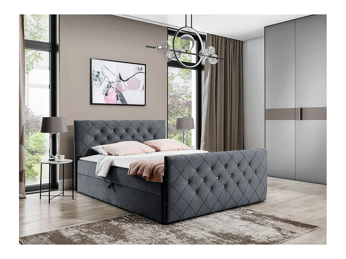 Cama continental Baltimore 158, Casal, Cinzento, Tecido, 20x21x10cm