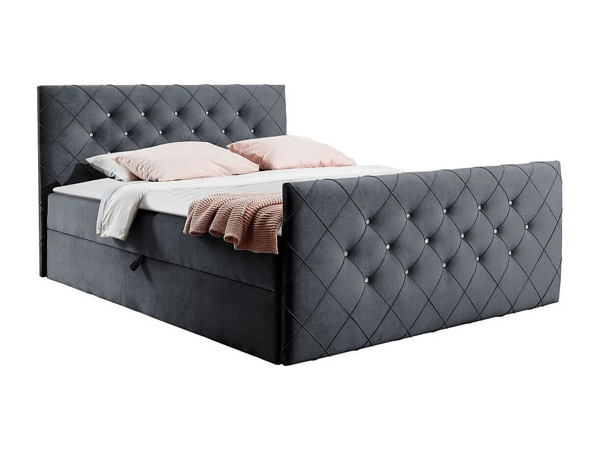 Lit continental Baltimore 158, Continental, Double, Gris, 200x200, Tissu, Disponible,
