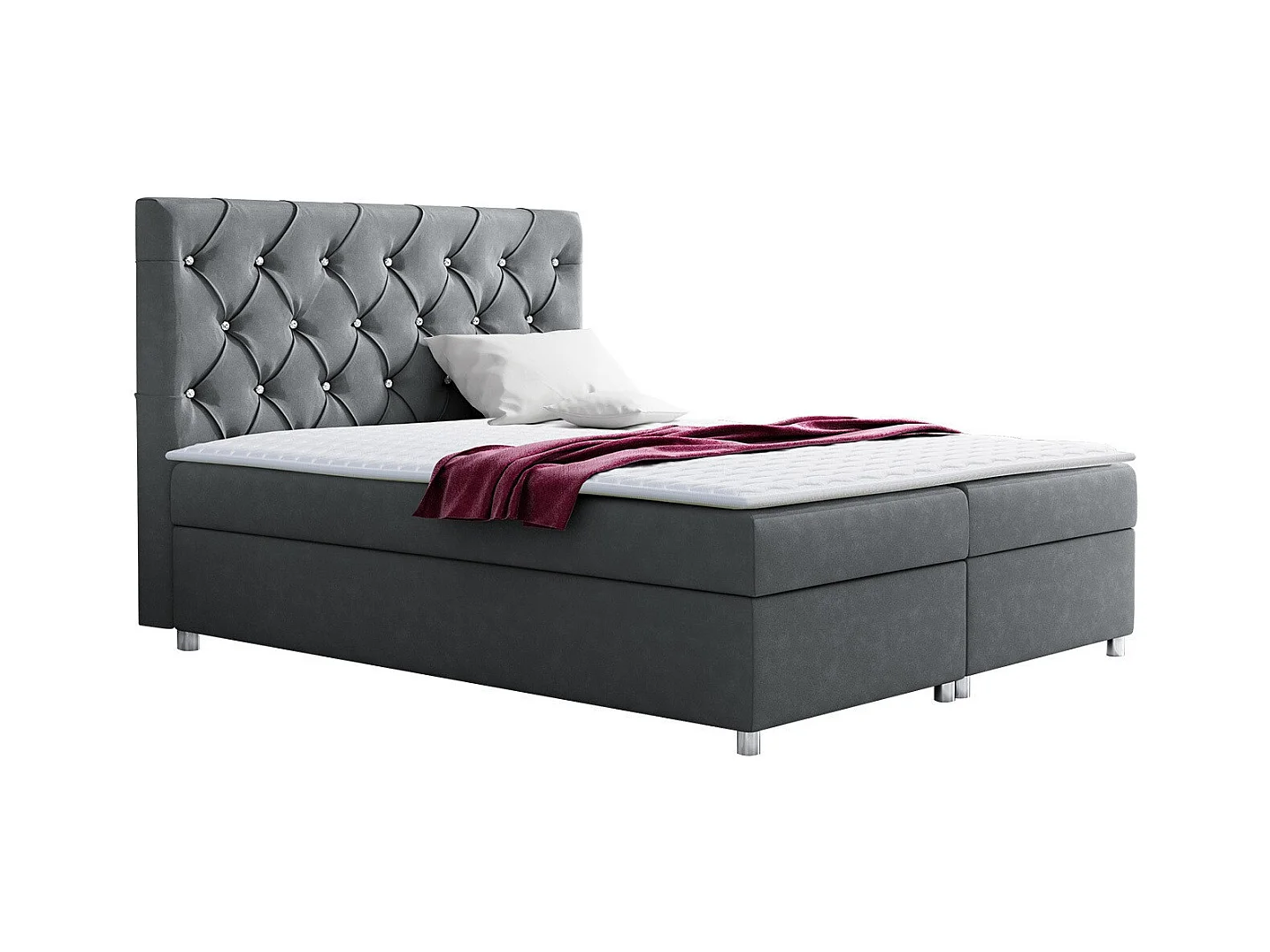 Cama continental Baltimore 112, Continental, Doble, Gris, 200x200, Tapiz, Somieres, 200cm