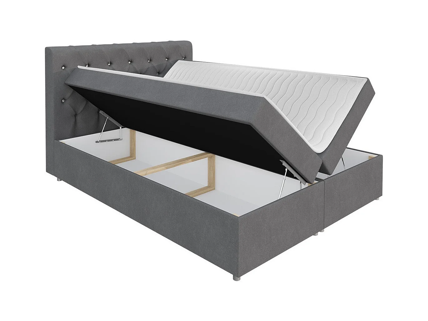 Cama continental Baltimore 112, Continental, Doble, Gris, 200x200, Tapiz, Somieres, 200cm