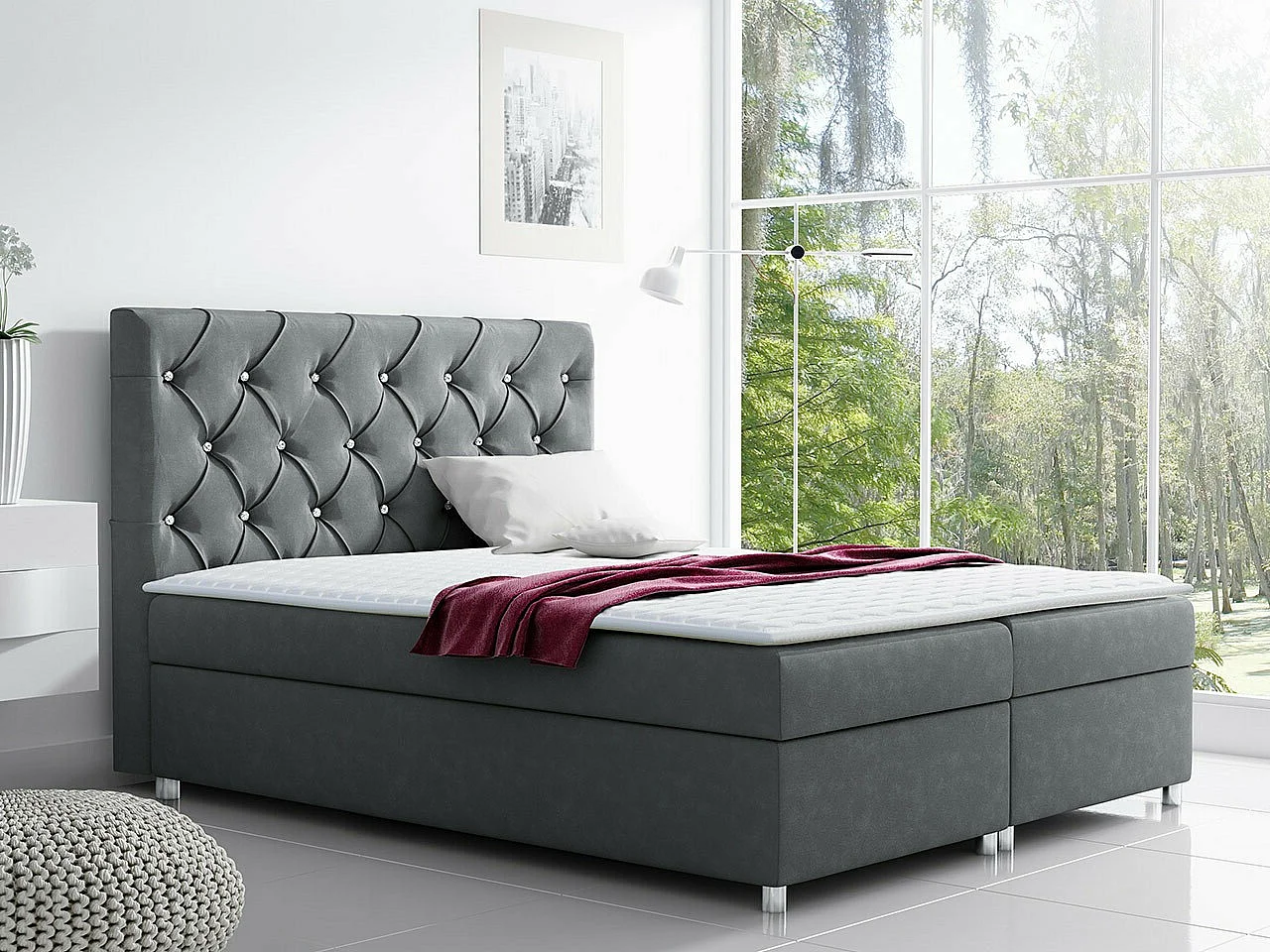 Cama continental Baltimore 112, Continental, Doble, Gris, 200x200, Tapiz, Somieres, 200cm