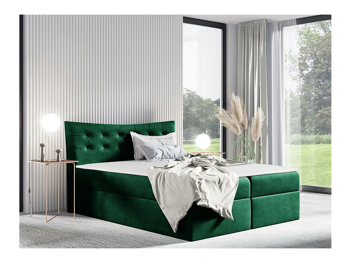 Lit continental Baltimore 157, Continental, Double, Vert, 200x200, Tapisserie, 204x213cm