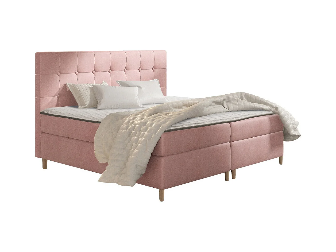 Lit continental Baltimore 130, Continental, Double, Rose, 200x200, Tapisserie, 202x208cm