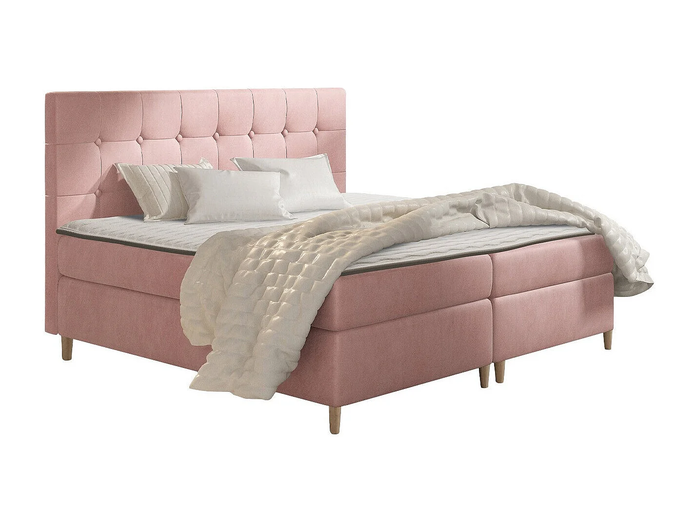 Cama continental Baltimore 130, Doble, Continental, Rosa, 200x200, Tapiz, Somieres, 202cm