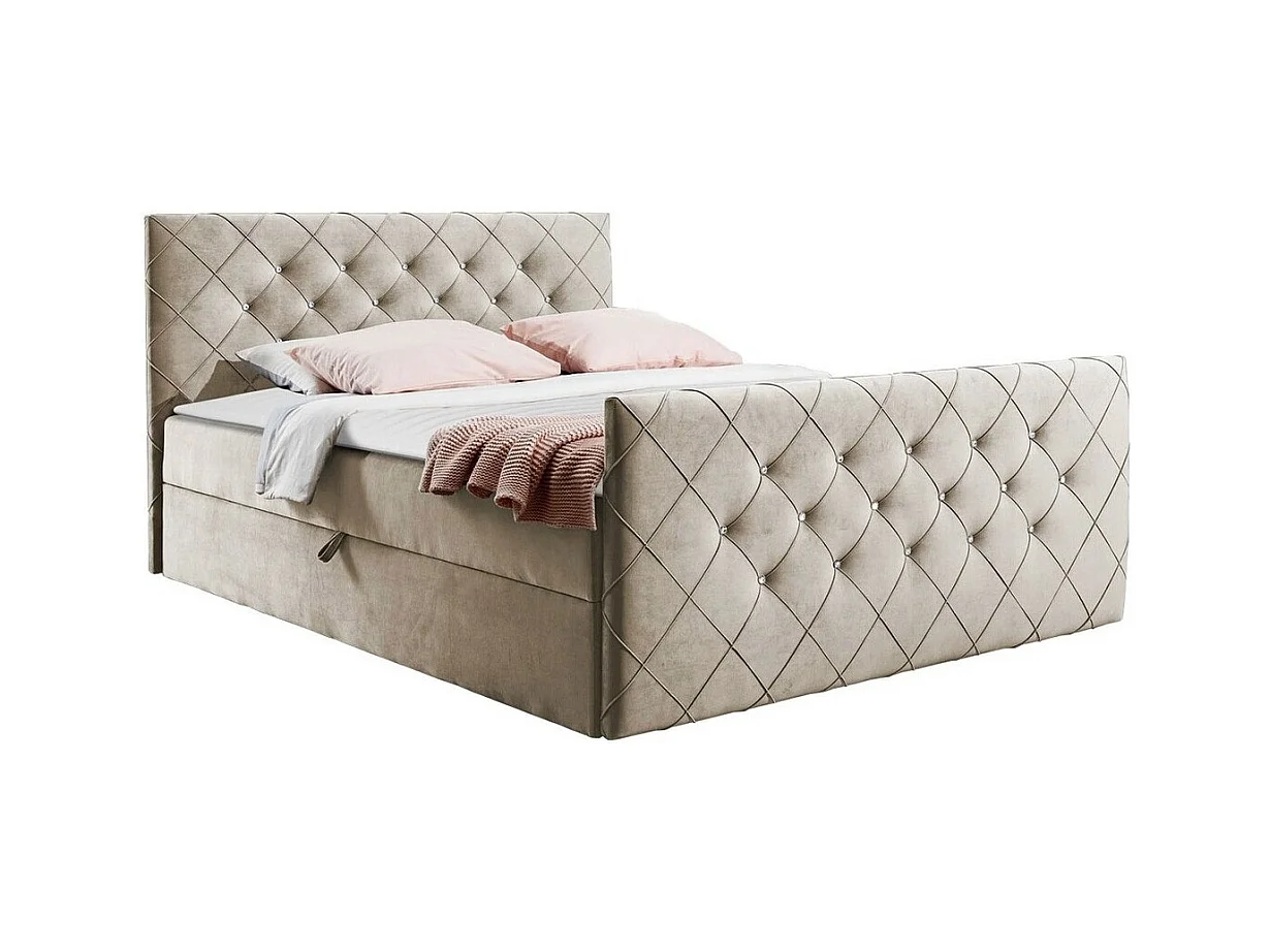 Cama continental Baltimore 158, Casal, Castanho claro, Tecido