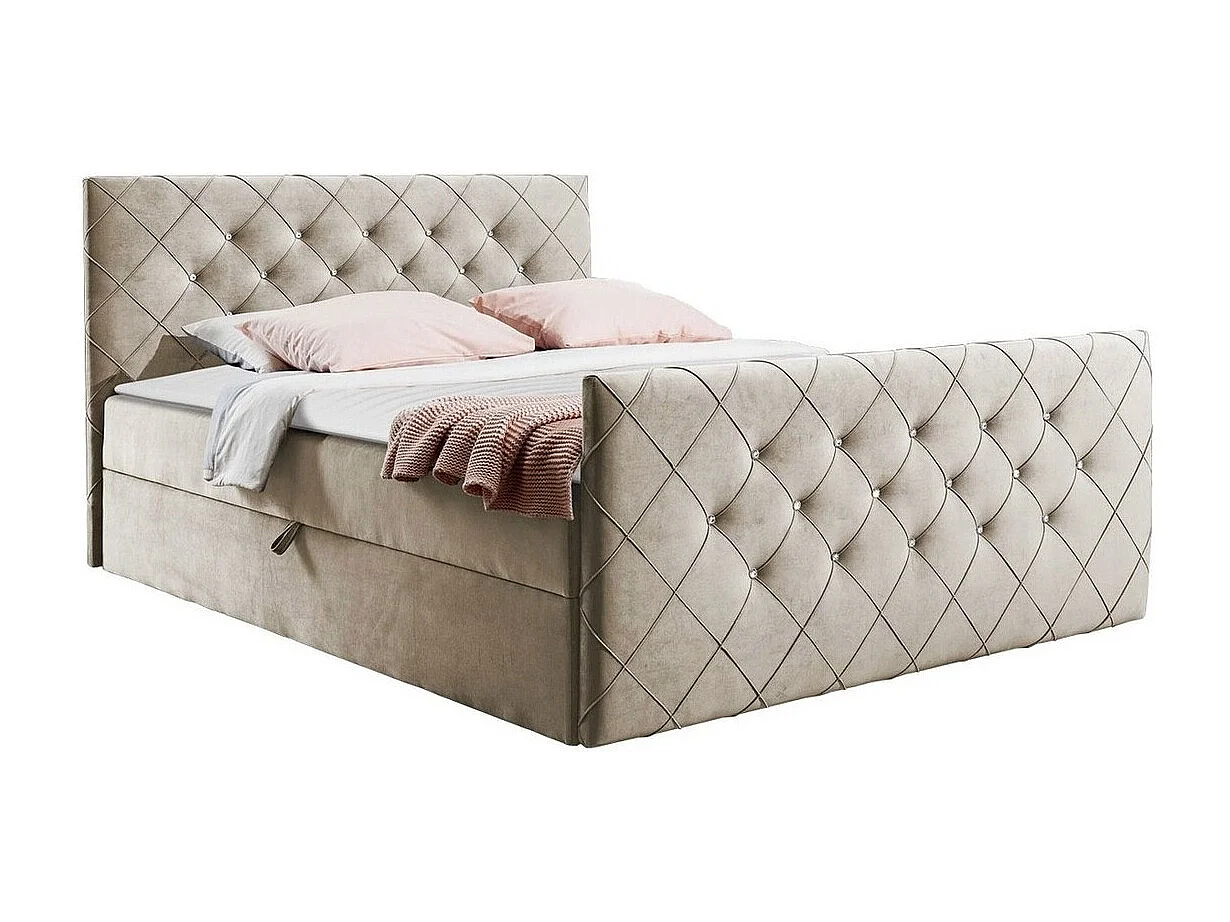 Cama continental Baltimore 158, Doble, Continental, De color marrón claro, 200x200, Tapiz