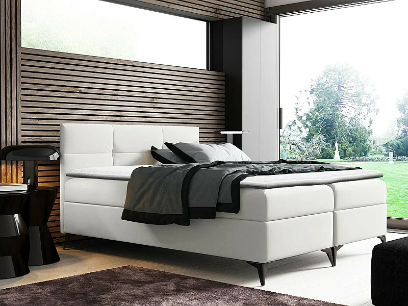 Cama continental Baltimore 134, Continental, Doble, Blanco, 200x200, Cuero ecológico,