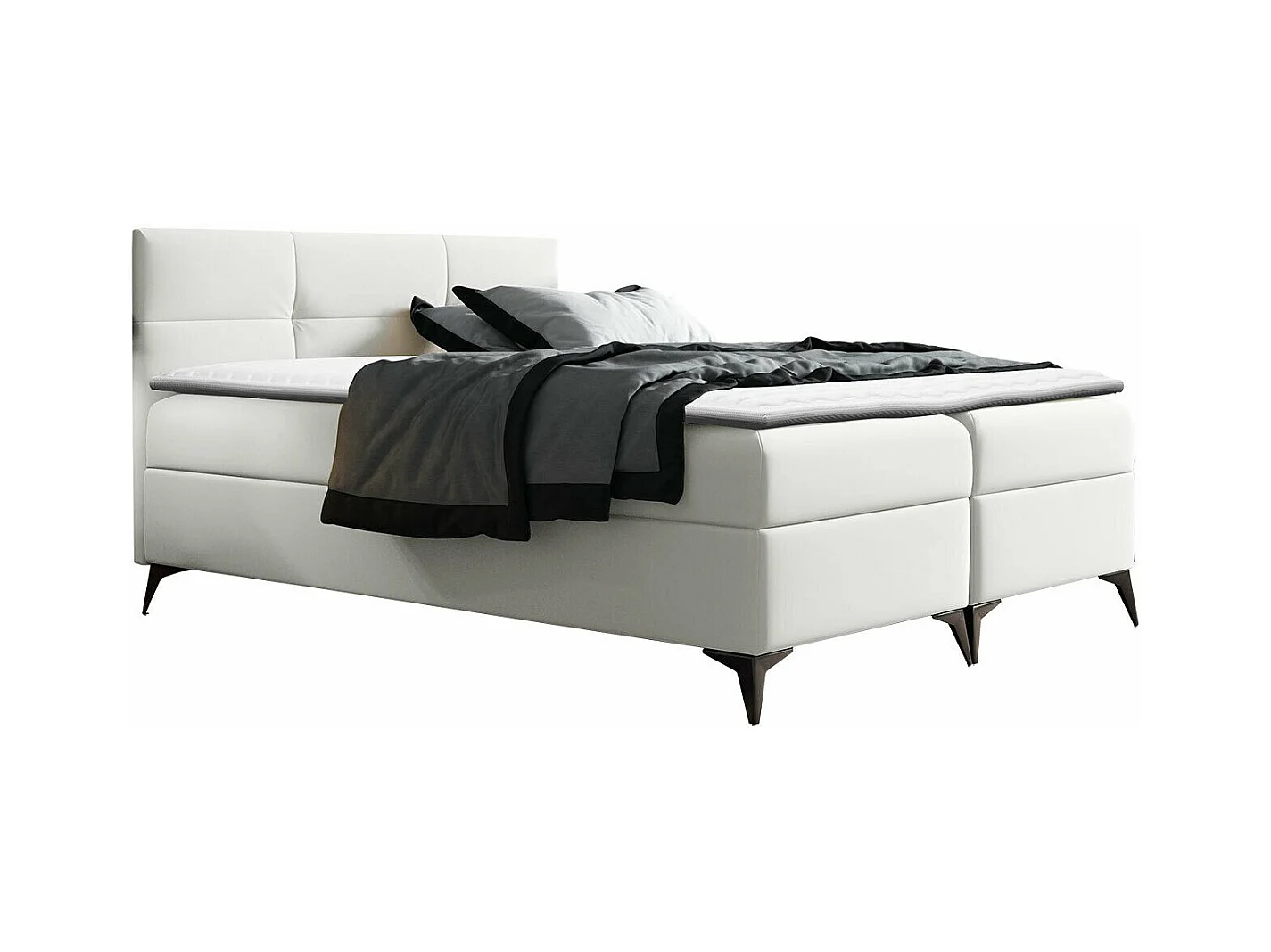 Cama continental Baltimore 134, Continental, Doble, Blanco, 200x200, Cuero ecológico,