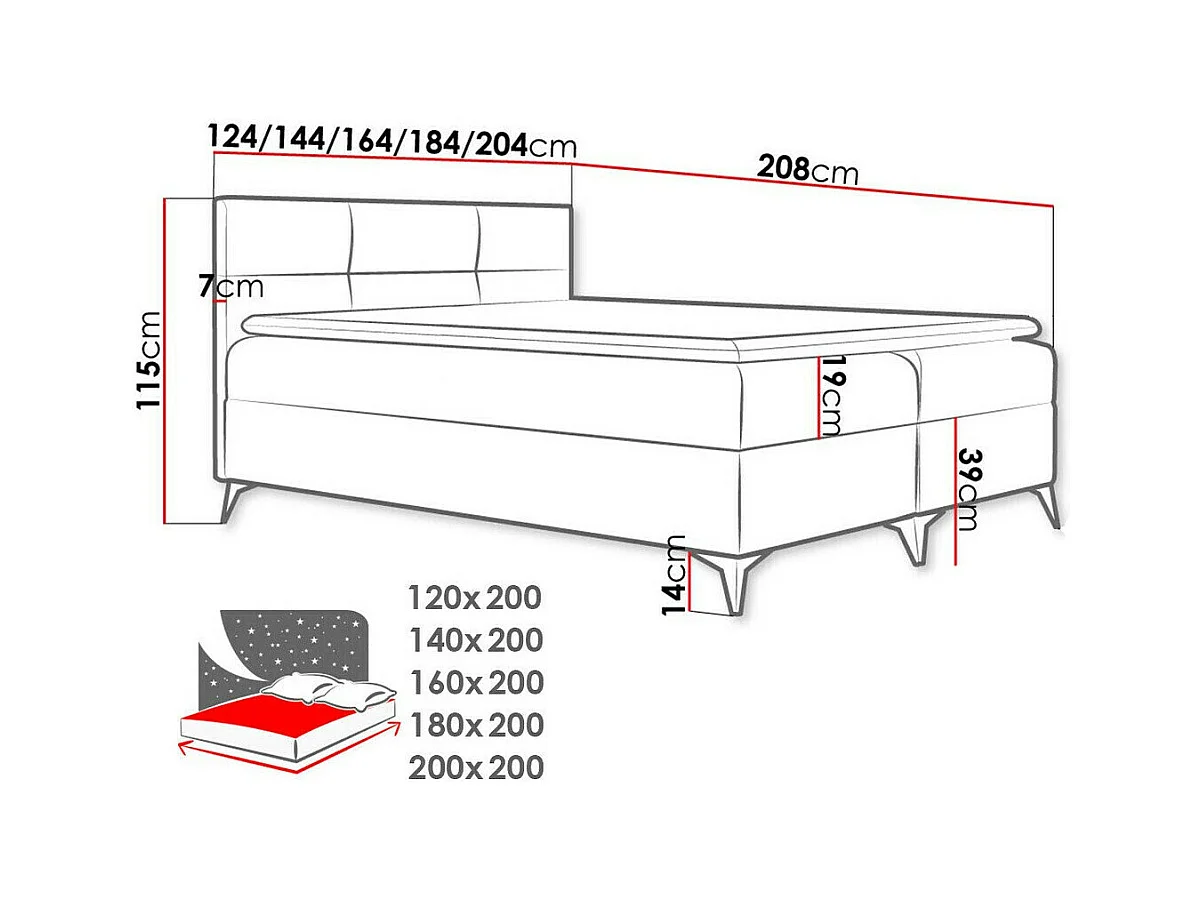 Cama continental Baltimore 134, Continental, Doble, Blanco, 200x200, Cuero ecológico,